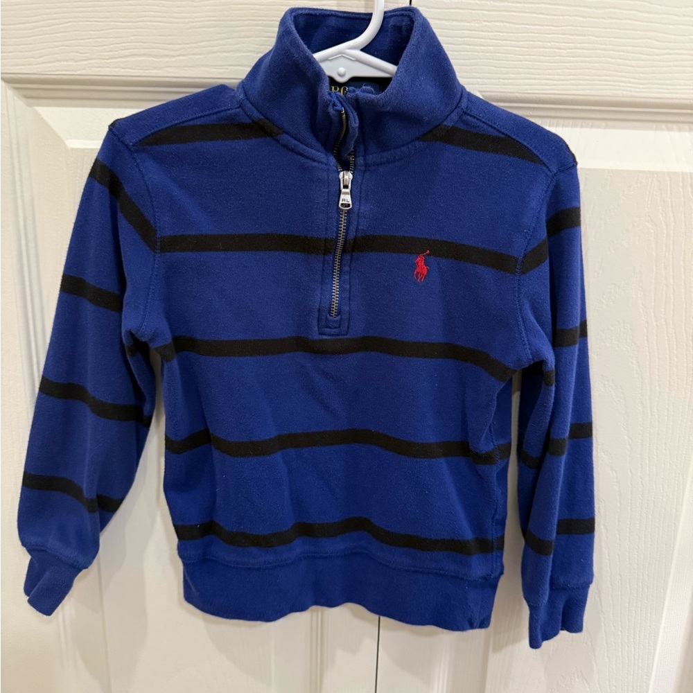 Polo Ralph Lauren Boys’ Blue Striped Quarter Zip-Up Pullover Sweater 3T